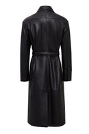Betina Women's Black Shirt Collar Leather Overcoat | Derimod