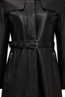 Betina Women's Black Shirt Collar Leather Overcoat | Derimod
