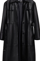 Betina Women's Black Shirt Collar Leather Overcoat | Derimod