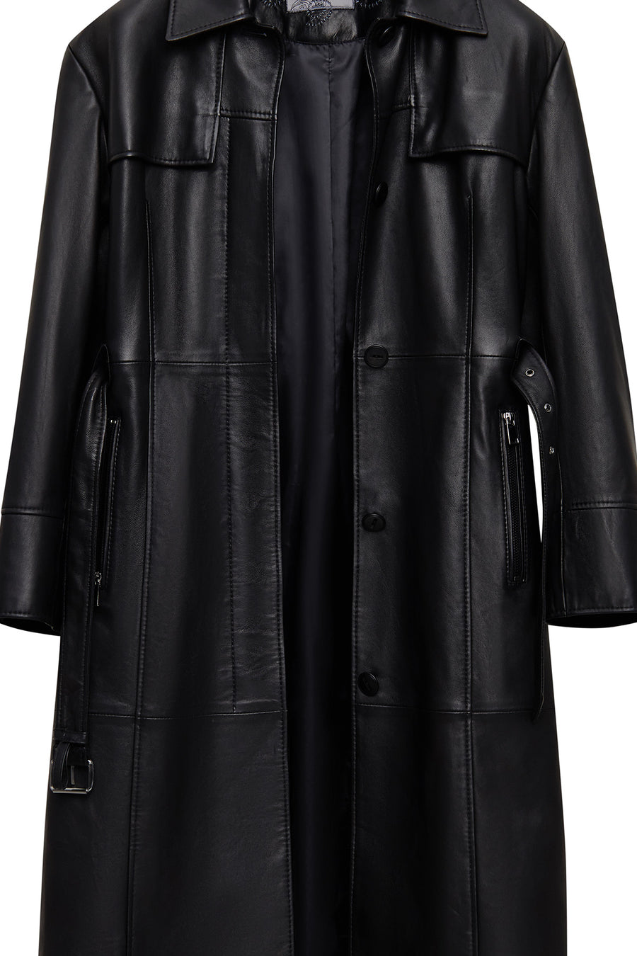 Betina Women's Black Shirt Collar Leather Overcoat