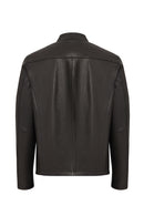 Insignia Men's Black Mandarin Collar Leather Jacket | Derimod