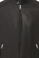 Insignia Men's Black Mandarin Collar Leather Jacket | Derimod