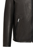 Insignia Men's Black Mandarin Collar Leather Jacket | Derimod