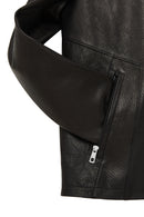 Insignia Men's Black Mandarin Collar Leather Jacket | Derimod