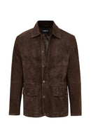 Salah Men's Tan Shirt Collar Suede Leather Jacket | Derimod