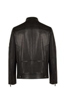 Laporte Male Black Mandarin Collar Leather Jacket | Derimod
