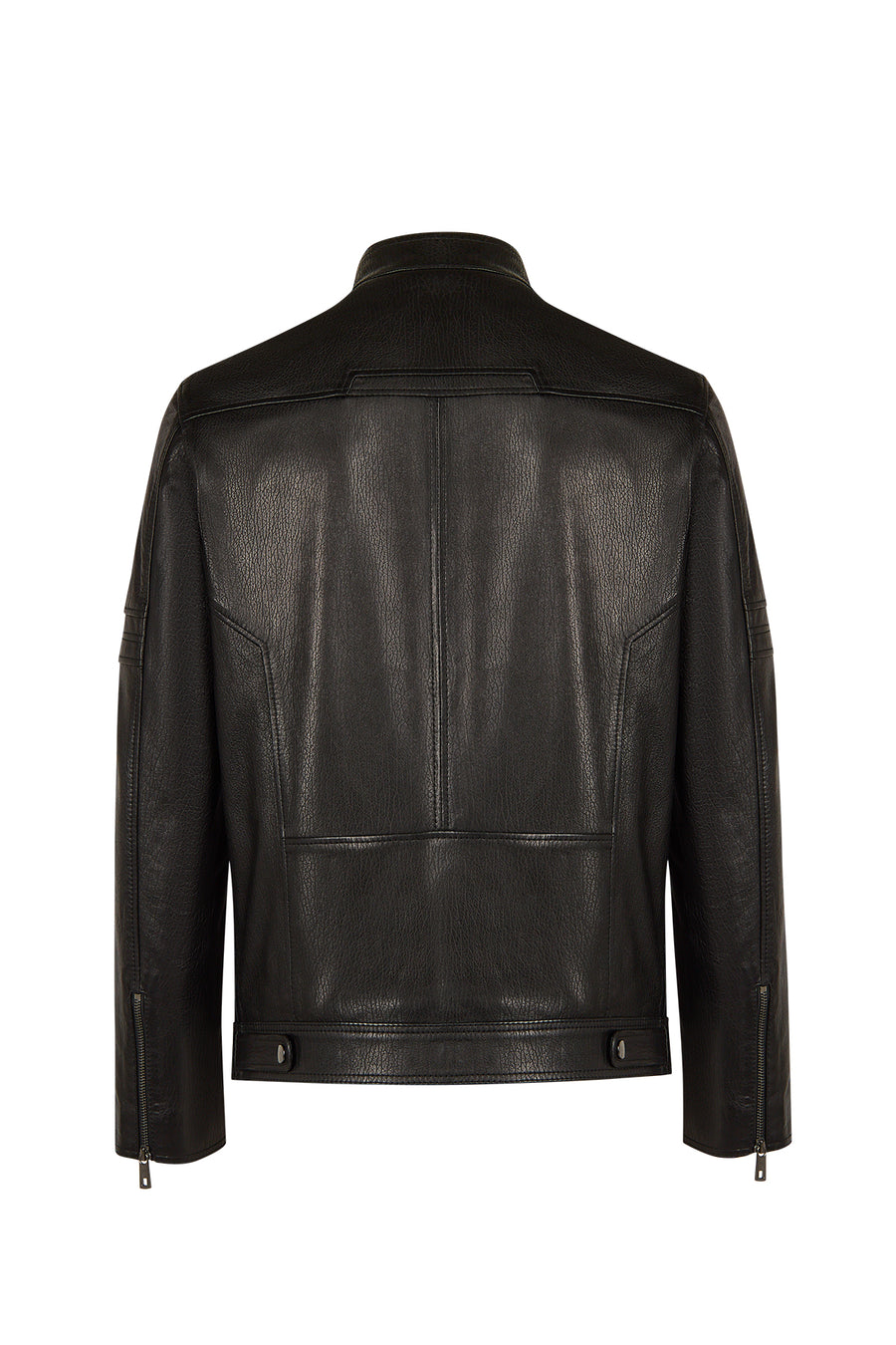 Laporte Male Black Mandarin Collar Leather Jacket