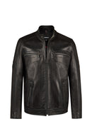 Laporte Male Black Mandarin Collar Leather Jacket | Derimod