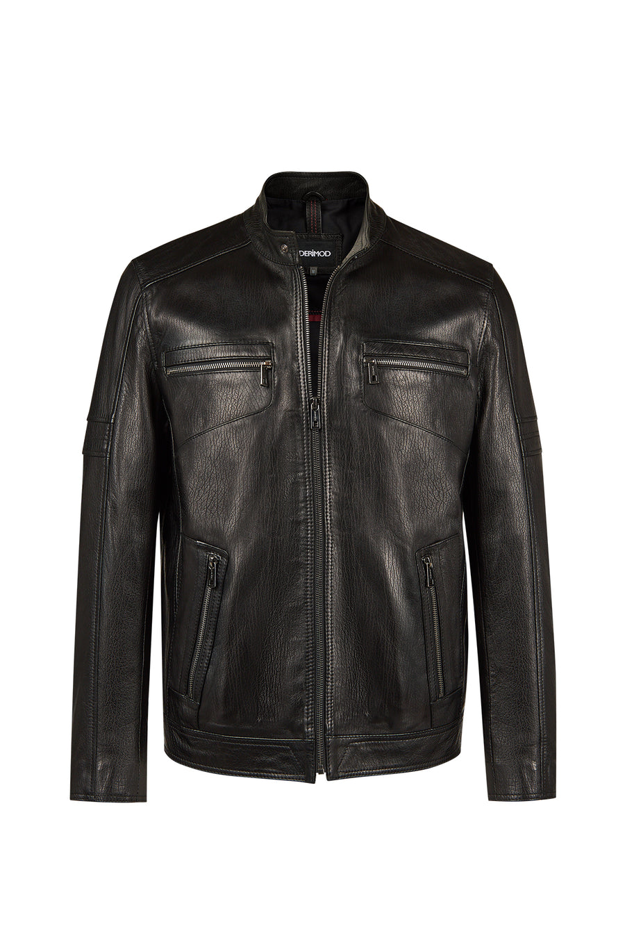Laporte Male Black Mandarin Collar Leather Jacket