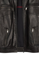Laporte Male Black Mandarin Collar Leather Jacket | Derimod