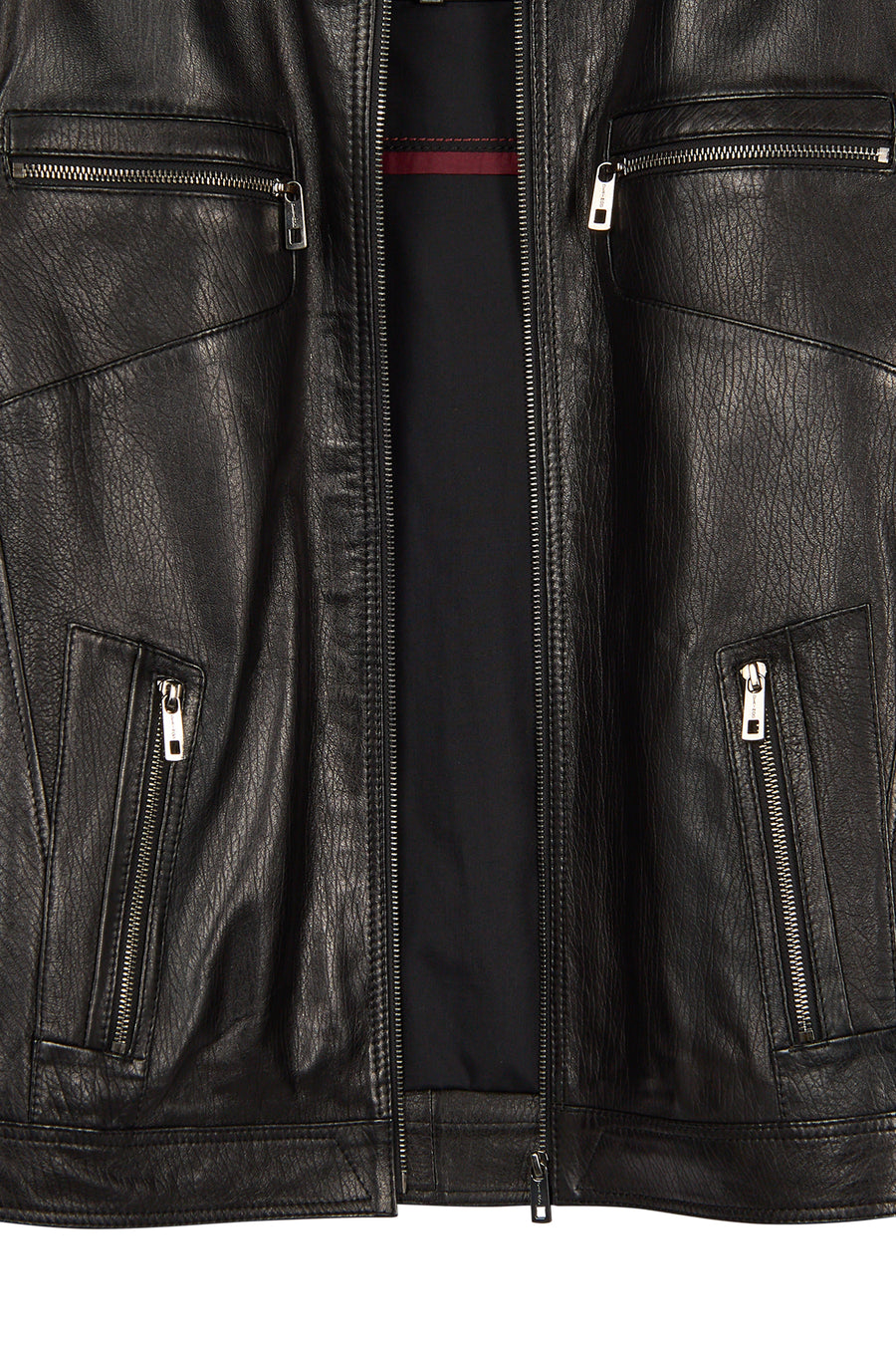 Laporte Male Black Mandarin Collar Leather Jacket