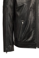 Laporte Male Black Mandarin Collar Leather Jacket | Derimod