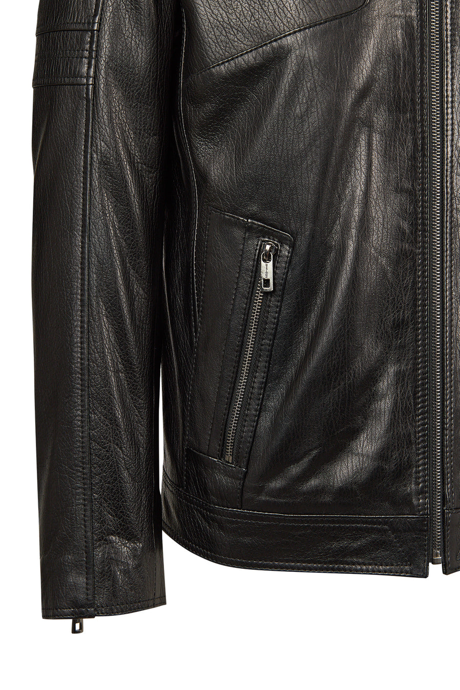 Laporte Male Black Mandarin Collar Leather Jacket