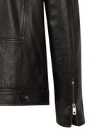 Laporte Male Black Mandarin Collar Leather Jacket | Derimod