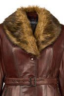 Rhoda(Plus) Woman Brown Loose-Fit Fur-Collar Leather Coat | Derimod