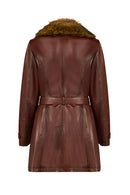Rhoda(Plus) Woman Brown Loose-Fit Fur-Collar Leather Coat | Derimod