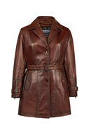 Rhoda(Plus) Woman Brown Loose-Fit Fur-Collar Leather Coat | Derimod