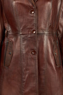 Rhoda(Plus) Woman Brown Loose-Fit Fur-Collar Leather Coat | Derimod