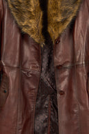 Rhoda(Plus) Woman Brown Loose-Fit Fur-Collar Leather Coat | Derimod