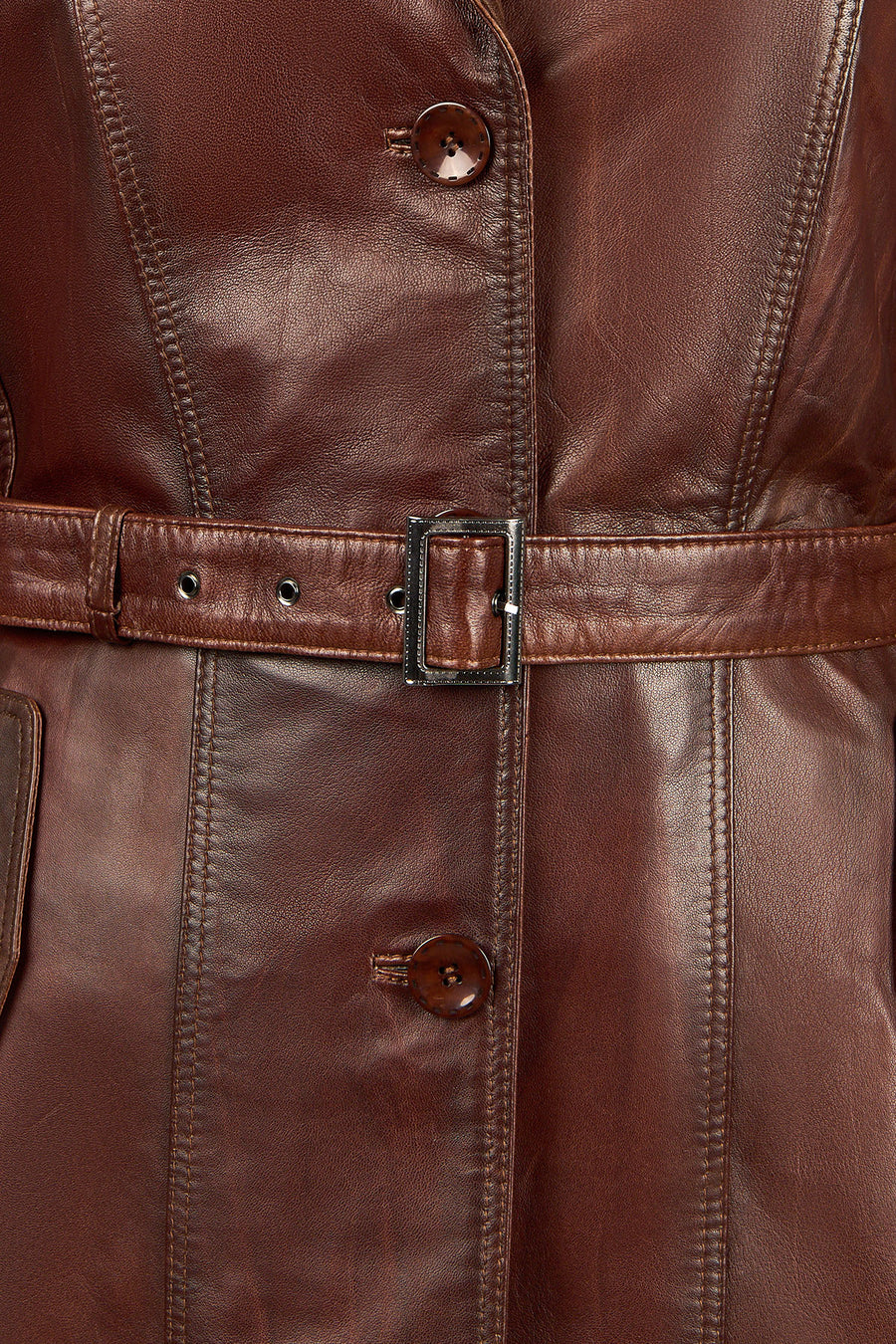Rhoda(Plus) Woman Brown Loose-Fit Fur-Collar Leather Coat