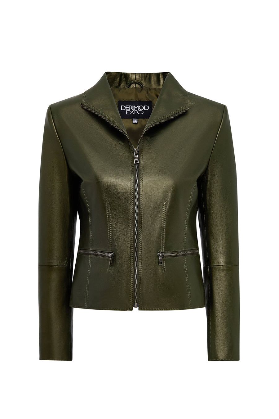 Amy Women's Green Lapel Leather Jacket