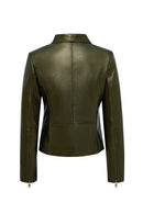 Amy Women's Green Lapel Leather Jacket | Derimod