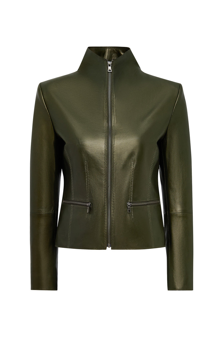 Amy Women's Green Lapel Leather Jacket