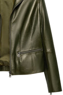 Amy Women's Green Lapel Leather Jacket | Derimod