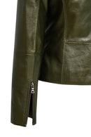 Amy Women's Green Lapel Leather Jacket | Derimod