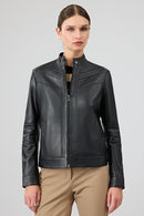 Tina Women's Black Stand Collar Leather Jacket | Derimod
