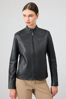 Tina Women's Black Stand Collar Leather Jacket | Derimod