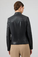 Tina Women's Black Stand Collar Leather Jacket | Derimod