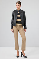 Tina Women's Black Stand Collar Leather Jacket | Derimod