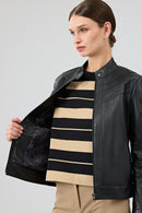 Tina Women's Black Stand Collar Leather Jacket | Derimod