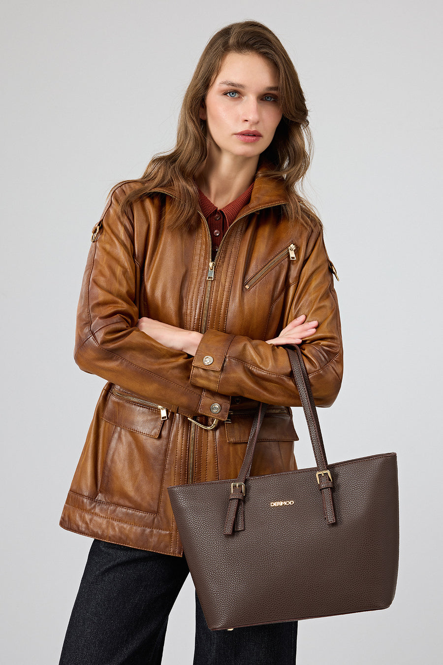 Donatella Women's Camel Belted Hooded Leather Coat