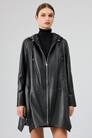 Daniela Women's Black Hooded Oversize Leather Coat | Derimod