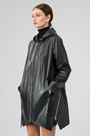 Daniela Women's Black Hooded Oversize Leather Coat | Derimod