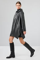 Daniela Women's Black Hooded Oversize Leather Coat | Derimod