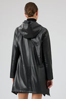 Daniela Women's Black Hooded Oversize Leather Coat | Derimod