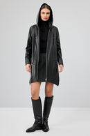 Daniela Women's Black Hooded Oversize Leather Coat | Derimod