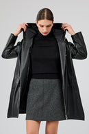 Daniela Women's Black Hooded Oversize Leather Coat | Derimod