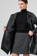 Daniela Women's Black Hooded Oversize Leather Coat | Derimod