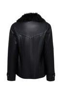 Hannah Women's Black Collar Fur Oversize Leather Coat | Derimod