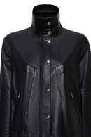 Hannah Women's Black Collar Fur Oversize Leather Coat | Derimod