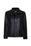 Hannah Women's Black Collar Fur Oversize Leather Coat | Derimod