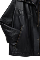 Hannah Women's Black Collar Fur Oversize Leather Coat | Derimod