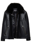 Hannah Women's Black Collar Fur Oversize Leather Coat | Derimod