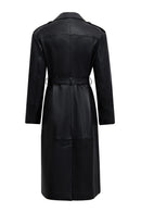 Selena Women's Black Collar Fur-Trimmed Leather Trench Coat | Derimod
