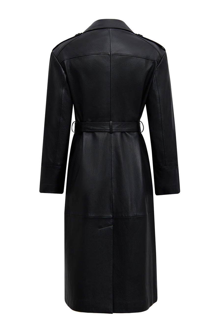 Selena Women's Black Collar Fur-Trimmed Leather Trench Coat