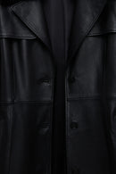 Selena Women's Black Collar Fur-Trimmed Leather Trench Coat | Derimod